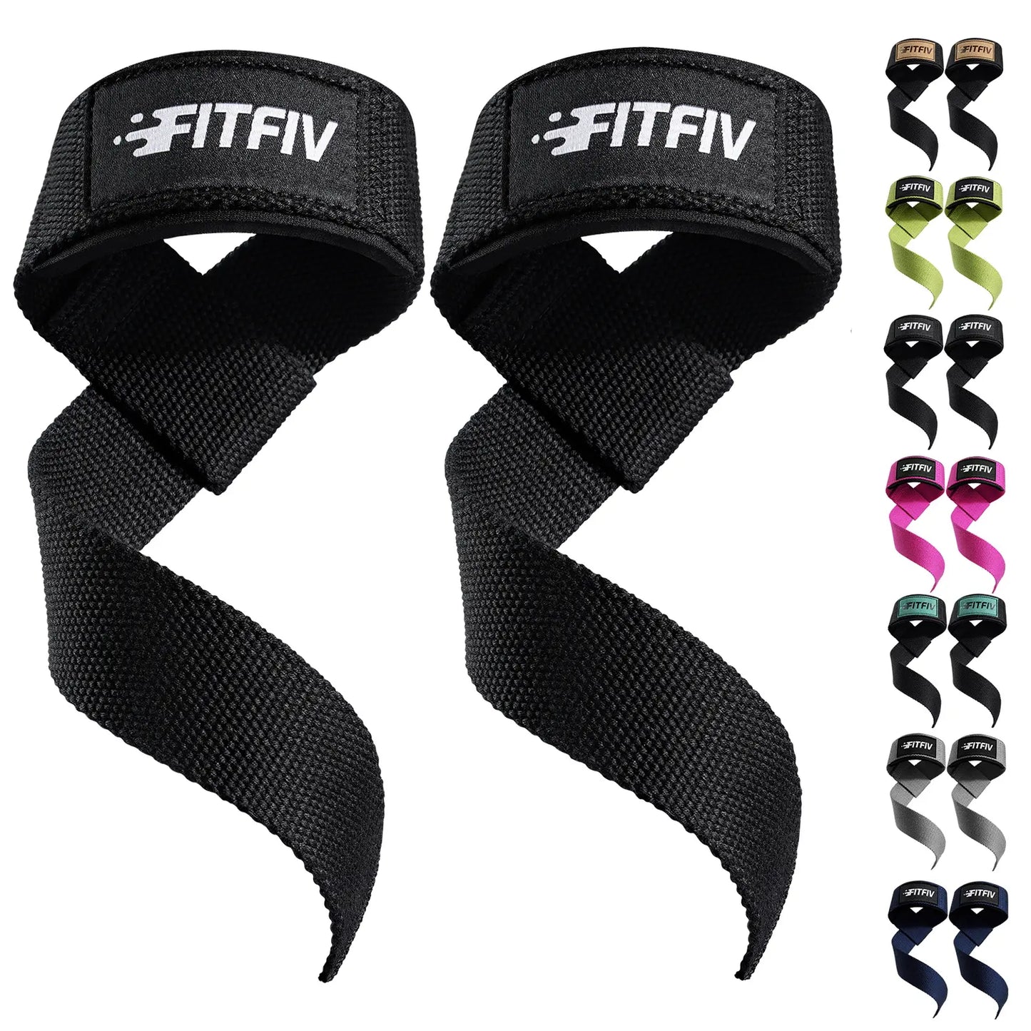 FITFIV Lifting Straps for Weightlifting, Lifting Wrist Straps for Gym Strength Training, Neoprene-Padded Wrist Cushion - Men & Women Lifting Straps