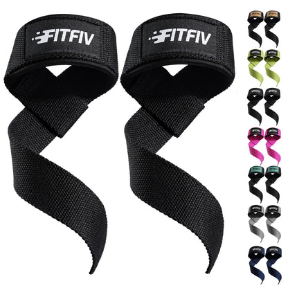 FITFIV Lifting Straps for Weightlifting, Lifting Wrist Straps for Gym Strength Training, Neoprene-Padded Wrist Cushion - Men & Women Lifting Straps