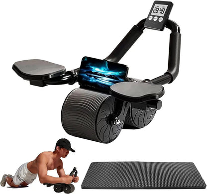 Abdominal Roller Exercise Device, Abdominal Fitness Wheel for Core Muscle Training, with Digital Timer and Phone Holder, Intelligent Dual-Wheel Rebound Design Home Gym Kit Rueda Auto Abdominal Wheel