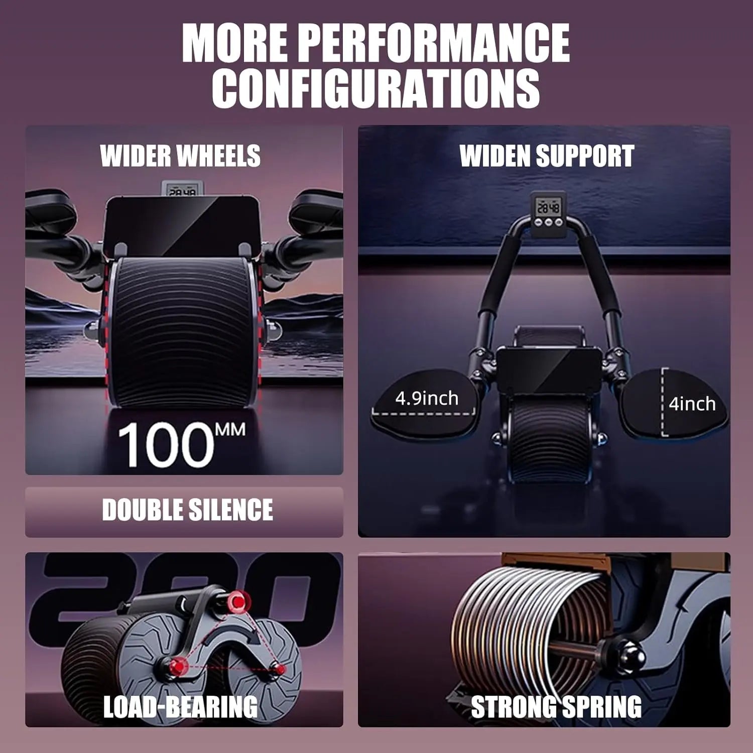 Abdominal Roller Exercise Device, Abdominal Fitness Wheel for Core Muscle Training, with Digital Timer and Phone Holder, Intelligent Dual-Wheel Rebound Design Home Gym Kit Rueda Auto Abdominal Wheel