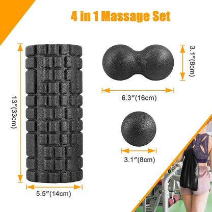 Foam Fascia Roller Set Fitness Yoga Massage Balls Kit Athletic Massage Tool for Back Stretching, Yoga, Pilates, Post Workout