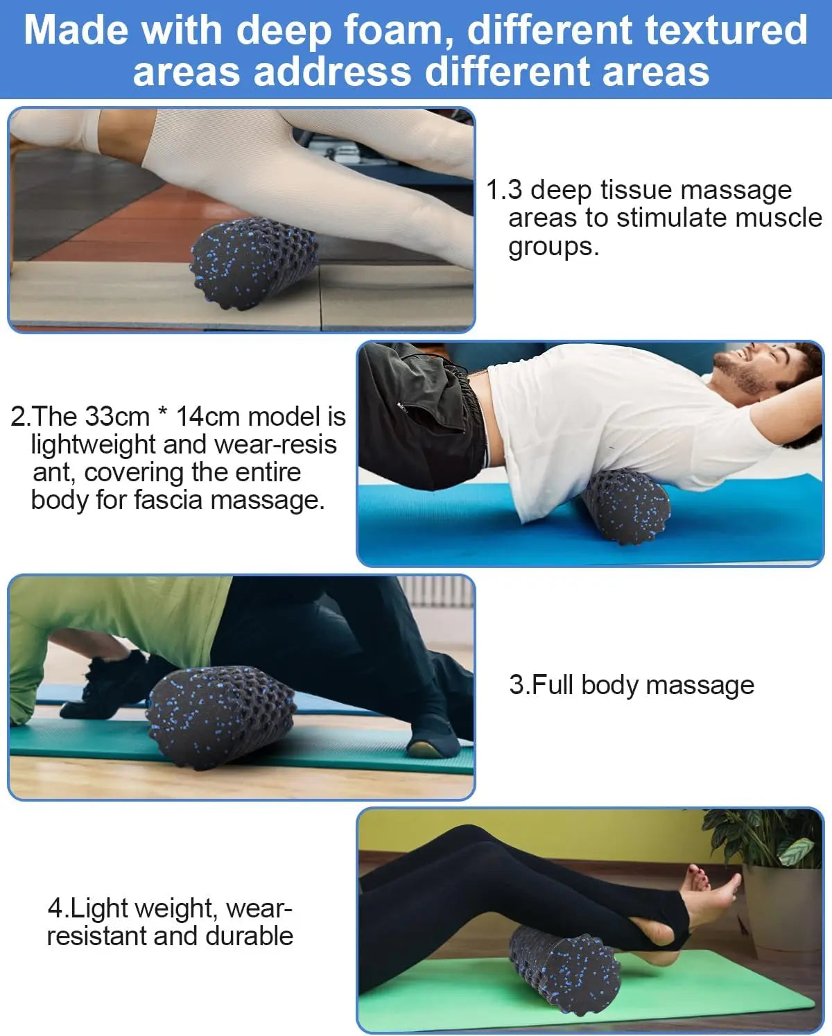 Foam Fascia Roller Set Fitness Yoga Massage Balls Kit Athletic Massage Tool for Back Stretching, Yoga, Pilates, Post Workout