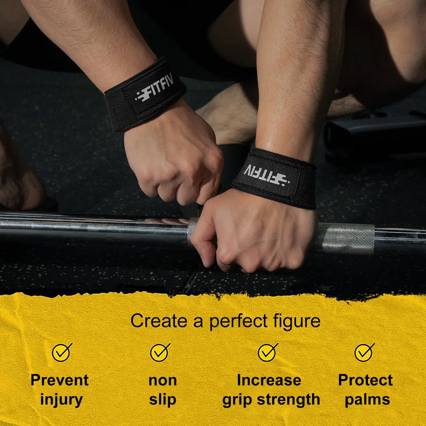 FITFIV Lifting Straps for Weightlifting, Lifting Wrist Straps for Gym Strength Training, Neoprene-Padded Wrist Cushion - Men & Women Lifting Straps