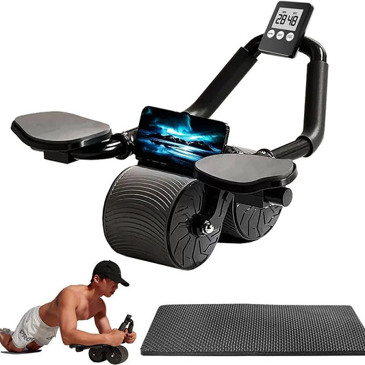 Abdominal Roller Exercise Device, Abdominal Fitness Wheel for Core Muscle Training, with Digital Timer and Phone Holder, Intelligent Dual-Wheel Rebound Design Home Gym Kit Rueda Auto Abdominal Wheel