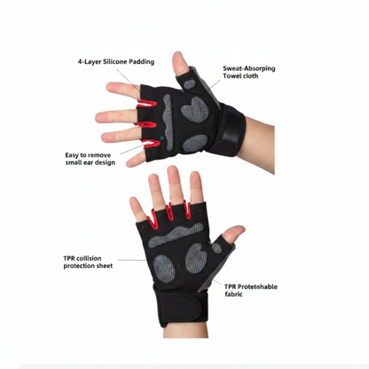Gym Gloves with Wrist Support & Anti-Slip Grip